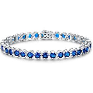 Sep-Sapphire Birthstone 925 Sterling Silver 7 Inch Infinity Tennis Bracelet